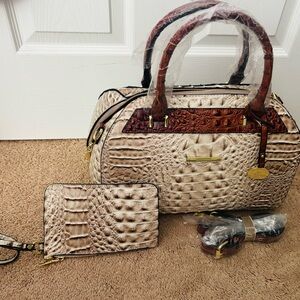 Brahmin Tan and Brown Crocodile Satchel Set
